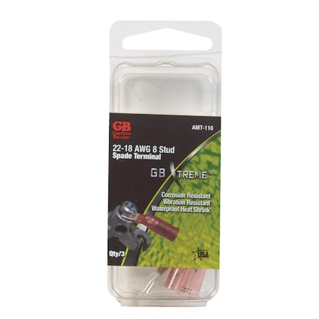 Gardner Bender Fork Terminal, 8 mm Stud Size, 18 AWG, Heat Shrink Insulated AMT-110